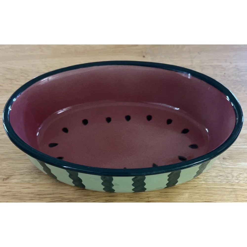 Watermelon Baking Serving Dish‎ Hand Painted Stoneware Oval 6x9